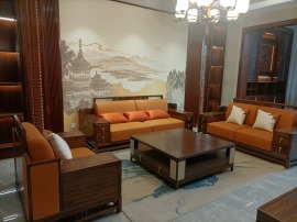新中式原木沙发三件套
